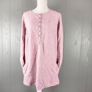 Duluth Trading Hemp Organic Cotton Tunic Top Womens M Pink White Pockets Granola